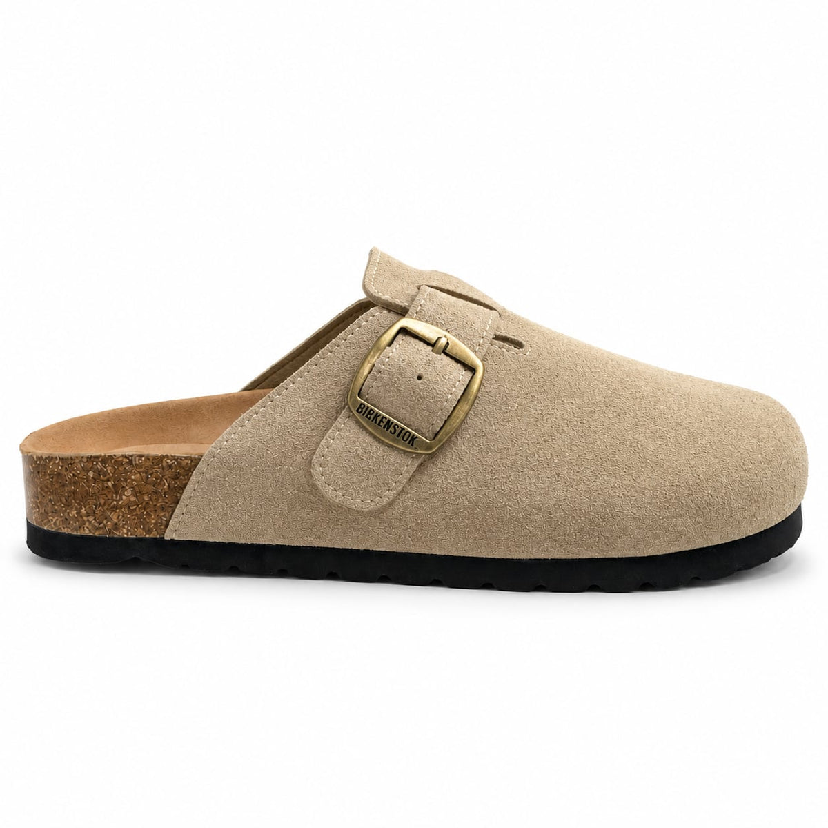 Zueco Corcho Hebilla Dorada color Beige - lateral