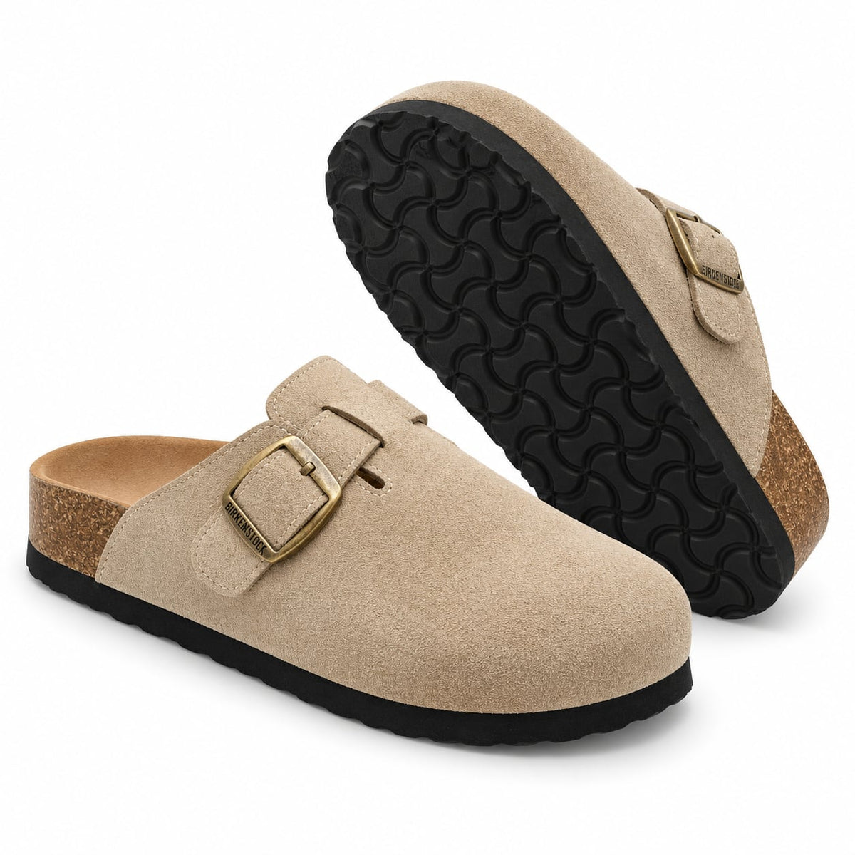 Zueco Corcho Hebilla Dorada color Beige - suela