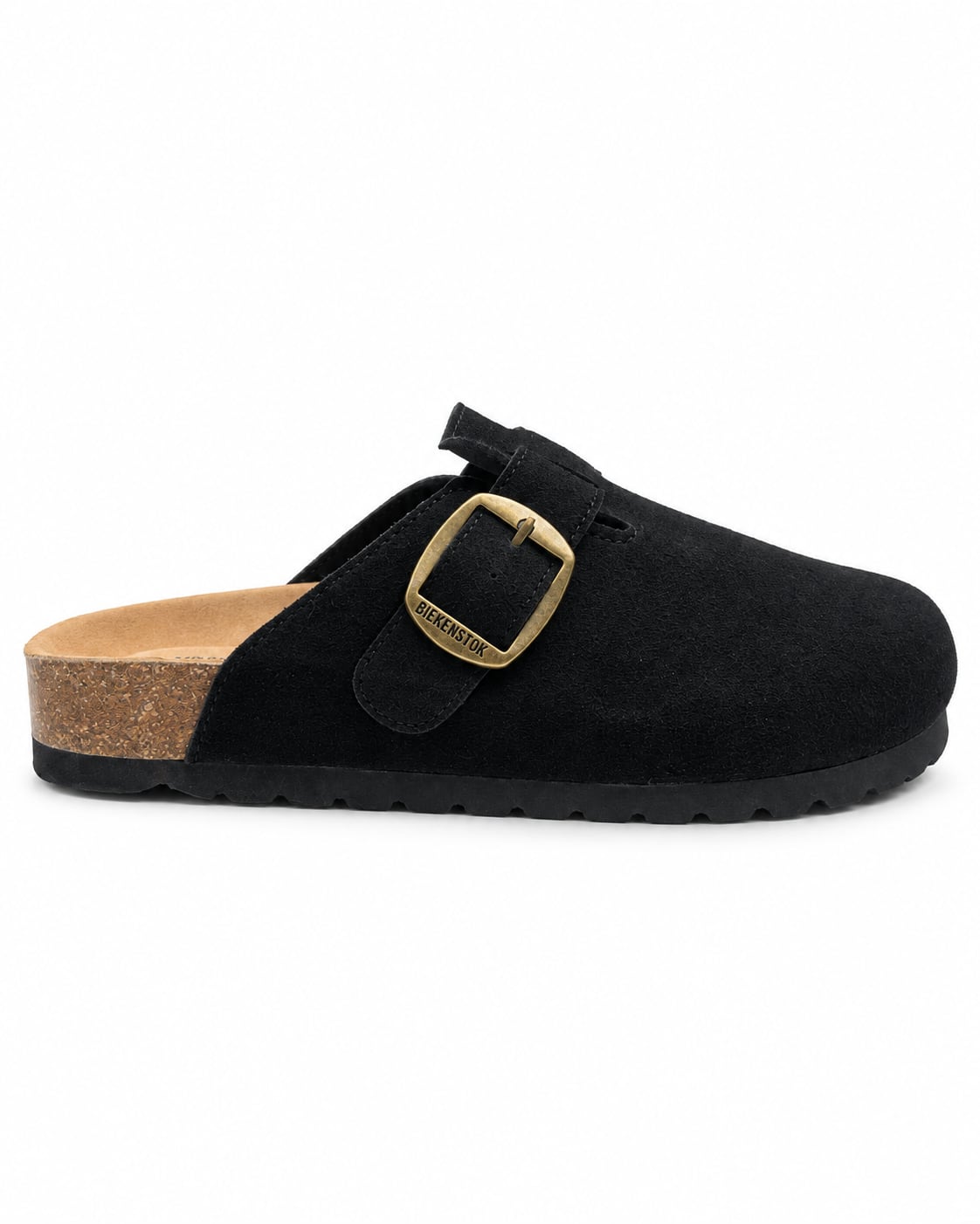 Zueco Corcho Hebilla Dorada color Negro - lateral cercana