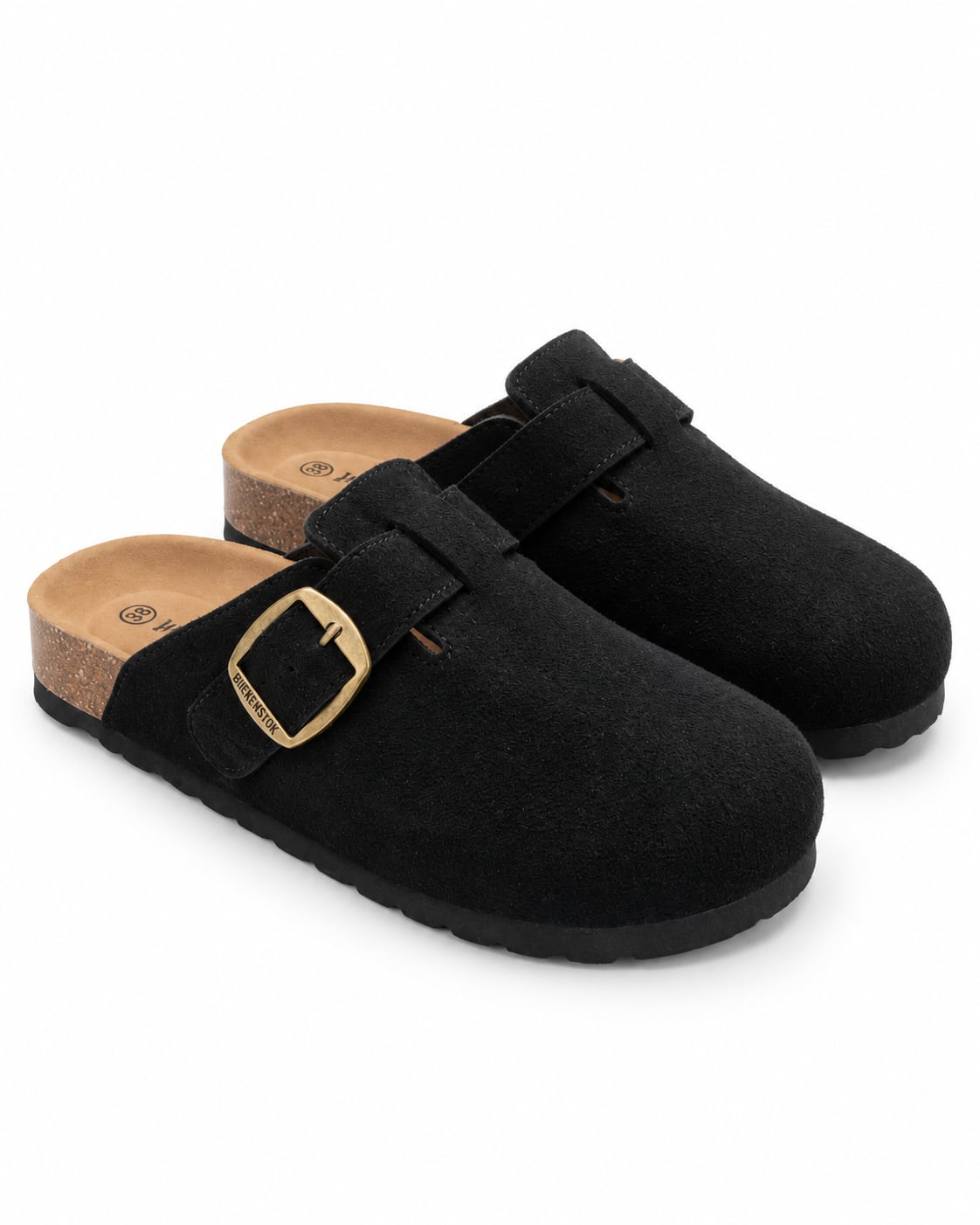 Zueco Corcho Hebilla Dorada color Negro - par