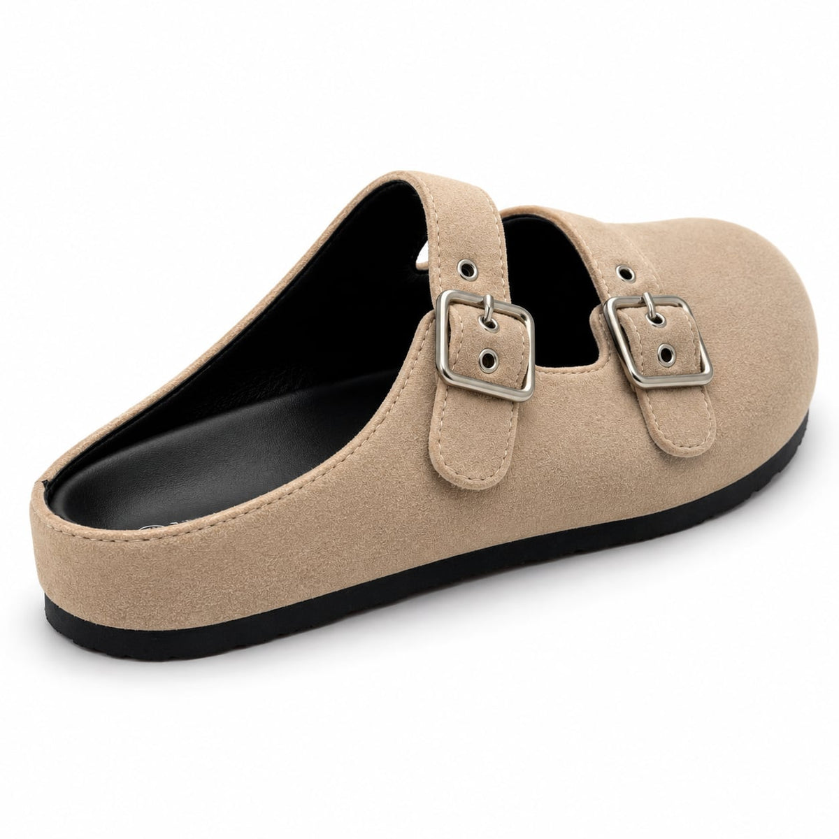 Zueco Mule Doble Hebilla color Beige - tres cuartos trasero
