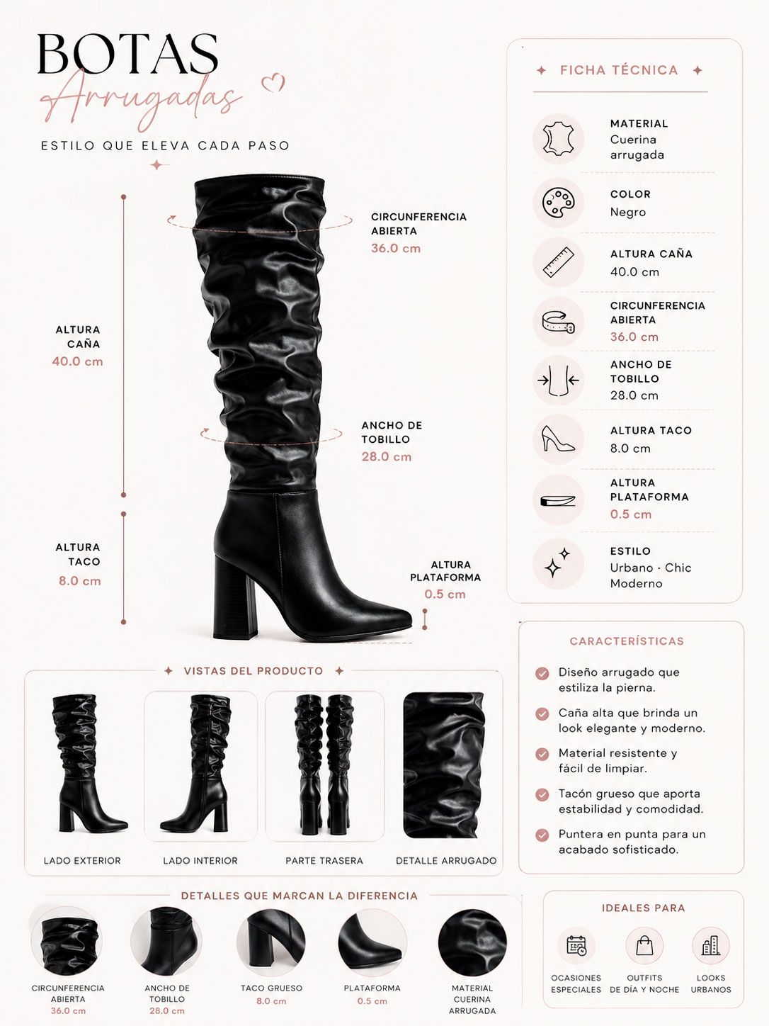 BOTA TACO ECO CUERO ARRUGADA