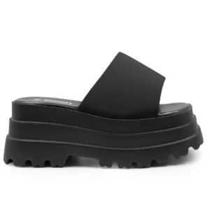 Sandalia Plataforma Chunky Negra de Tira Ancha Esponjada Slide