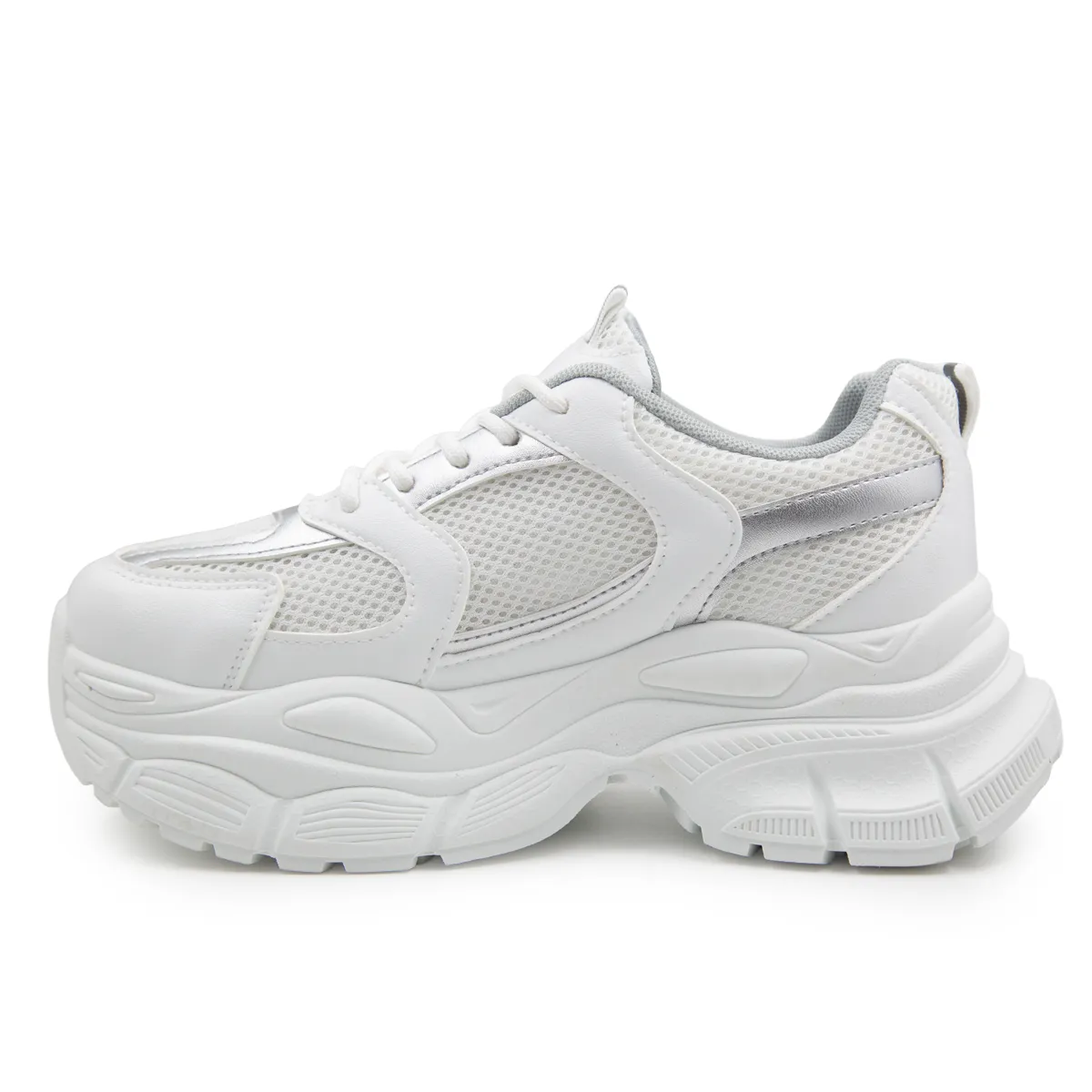 Zapatilla Chunky Blanca Plataforma Malla Transpirables